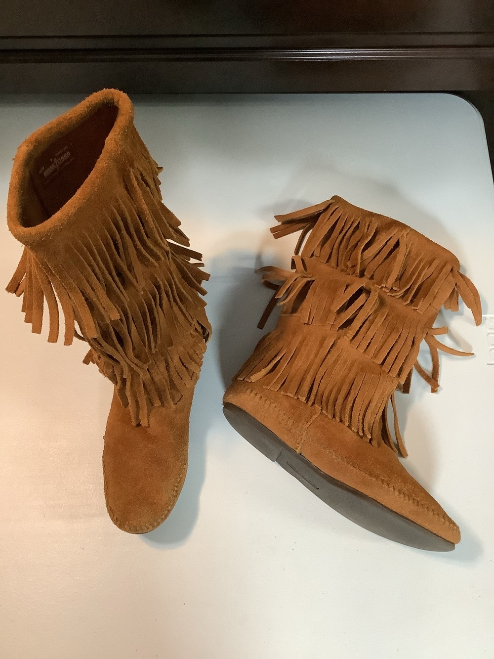 Minnetonka Triple Fringe Suede Boots - Brown